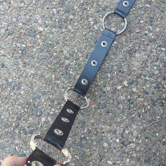 Roccobarocco Black Studded black Leather blinged out Belt Made in Italy main image 8
